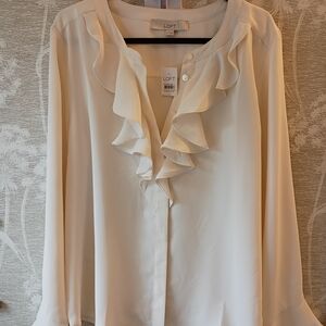 LOFT Women's Cream Ruffle Blouse